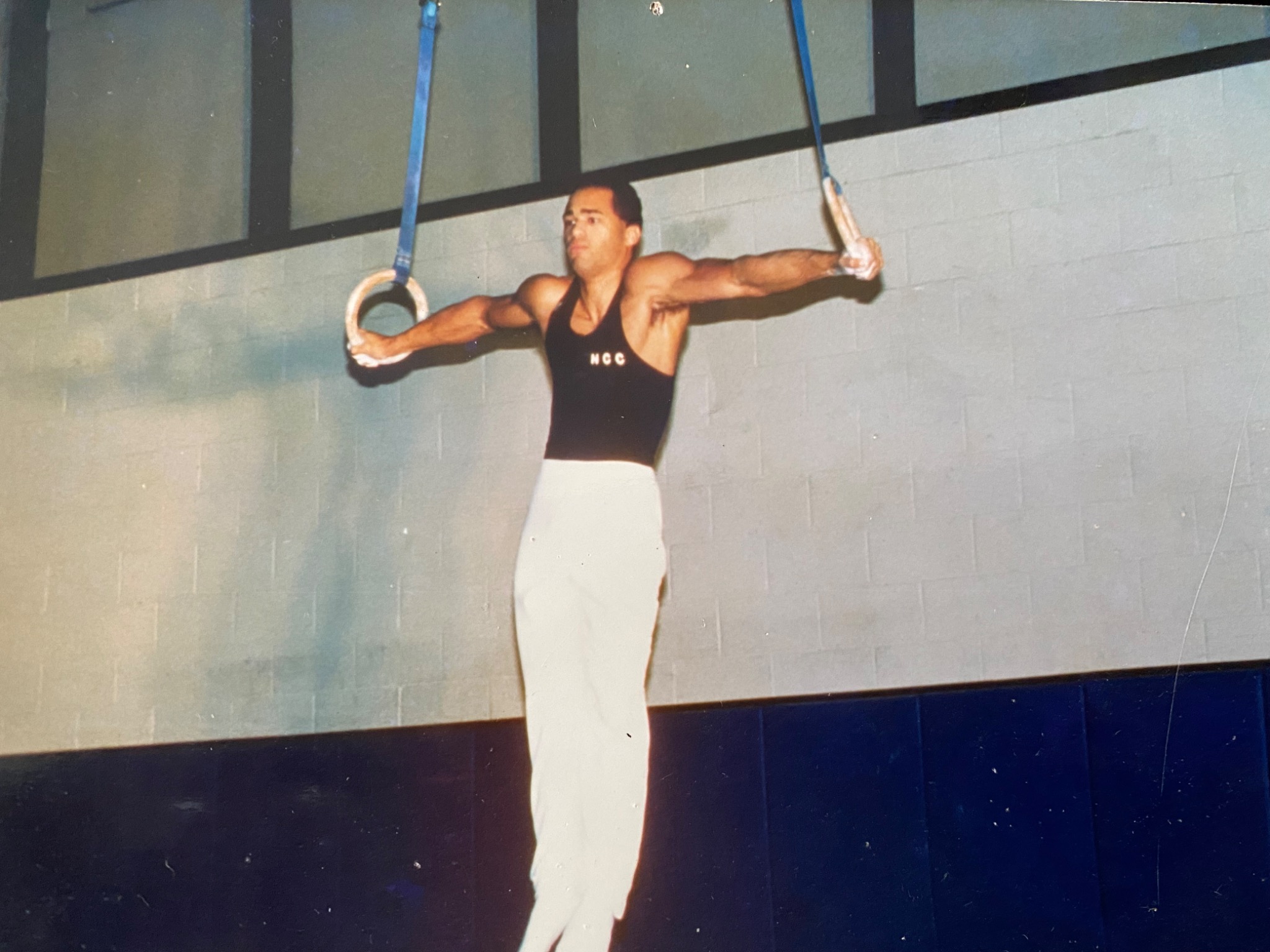 Oscar Smith training on gymnastics rings